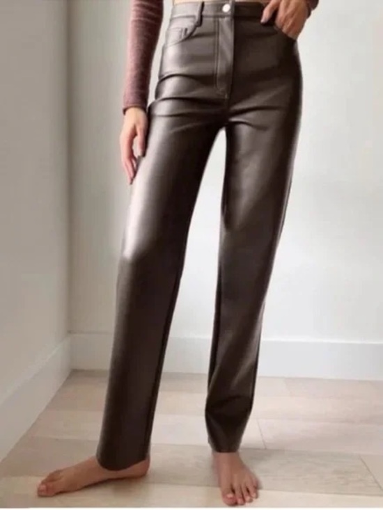 Wilfred Pants - Aritzia Wilfred High-Rise Faux Leather Straight Leg Pants - Brown size 2